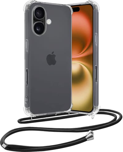 Hoes - Geschikt voor Apple iPhone 16 - Met Koord - Shock Proof - Siliconen Case - Back Cover - Telefoonkoord - Telefoon Hoesje Shockproof - Telefoonketting - Transparant