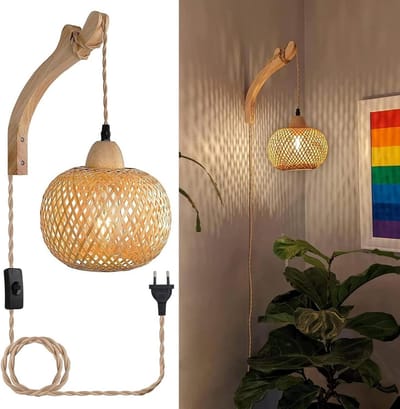 Wandlamp Binnen met Snoer - Wandlamp met Stekker voor Binnen - met Dimbare Schakelaar - Industrieel en Vintage - Zwart