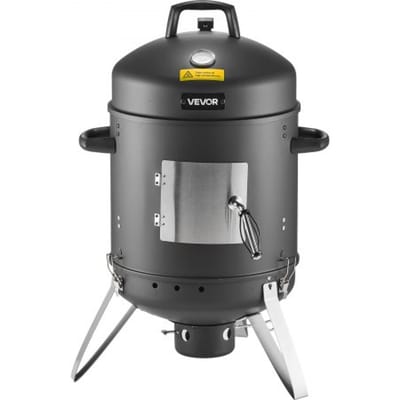 VEVOR Smoker Barrel, 40 cm verticale houtskoolgrill, gecoat stalen grill met 2 grillroosters, thermometer, ventilatieopeningen en uitneembare aslade, BBQ-smoker voor barbecuefeestjes