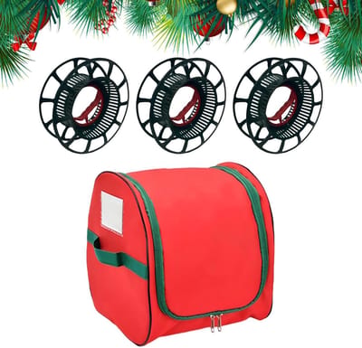 Kerstverlichting Opberger - Slingers Box - Feestelijke Decoratie - Met 3 Rollen - 26 x 26 x 8 cm