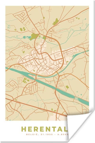 Poster Herentals - België - Stadskaart - Kaart - Plattegrond - 120x180 cm XXL