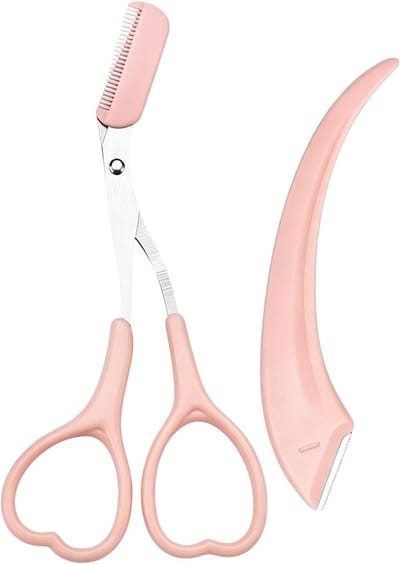 Wenkbrauwschaartje - Trimhulpmiddel Gezichtshaartrimmer - Wenkbrauwen Stylen - Met Ingebouwde - 13x6cm - Roze