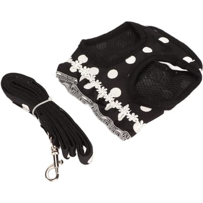 Harnais pour chien Laisse Mignon Élégant Pois Ensemble Gilet pour animal de compagnie Corde de traction pour la promenade l'entraînement en extérieur XL