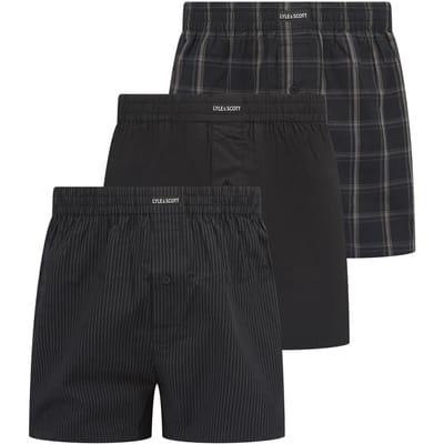 Lyle & Scott Heren Geweven Boxershorts (Set van 3) (Zwart)