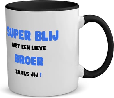 Akyol - super blij met een lieve broer zoals jij koffiemok - theemok - zwart - Broer - de liefste broer - verjaardag - cadeautje voor broer - broer artikelen - kado - geschenk - 350 ML inhoud