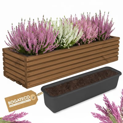 Houten bloembak | Plantenbak | Bloempot 64 x 20 x 14,5 cm | Kruidenpot | Bloempot met kunststof inzetstuk | Waterdicht | Donkerbruin
