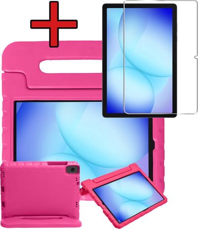 Hoesje - Geschikt voor Samsung Galaxy Tab A11 Plus / A9 Plus - Met Screenprotector - Kinderhoes - Shockproof Bumper - Kidsproof Case - Tablethoes - Kinder Hoes Cover - Roze