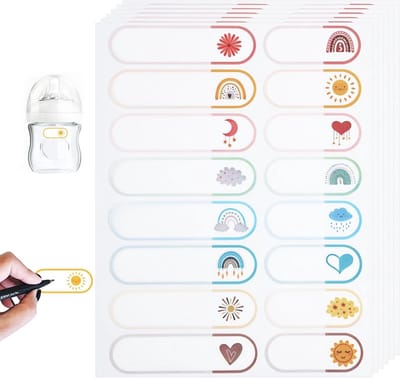 Schattige en Waterdichte Naamlabels voor Babyflessen - 160 Stuks, Perfect voor Kinderdagverblijven, Lunchboxen en Kleding, Beschikbaar in 2 Maten