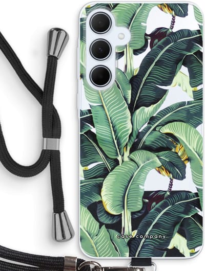 Case Company® - Hoesje met koord geschikt voor Samsung Galaxy A35 hoesje met Koord - Bananenbladeren - Telefoonhoesje met Zwart Koord - Bescherming aan alle Kanten en Over de Schermrand