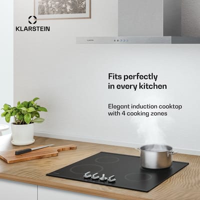 Klarstein Kochheld inductiekookplaat - 4-pits elektrische inductiekookplaat, 7200W boost, draaiknopbediening, matglas, oververhittingsbeveiliging, restwarmte-indicator, 60 cm kookplaat