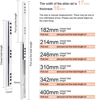 Dailygoods- Ladegeleider Bodemmontage 214mm - Ladegeleider Onderbouw - Hoogwaardige Kogelgelagerde - Volledige Uittrekking - Geschikt voor Meubels - Roestvrij Staal - Ladegeleiders
