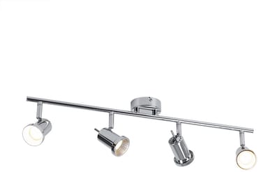 LED plafondlamp 4 vlammen spot strip 4 spots draaibaar, chroom, 4x 5W 400Lm warm wit, LxBxH 63x8x14 cm