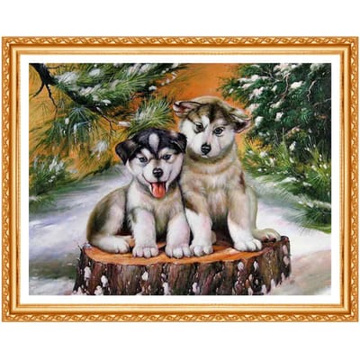5d diy diamant schilderij volledige ronde diamant borduurwerk dieren honden diamant ronde nieuwkomers 20X30CM gray