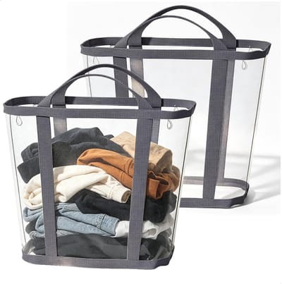 badkamermand, opbergkubussen, set van 2 opvouwbare gaasmanden met grote capaciteit ophanglussen voor veelzijdig gebruik, ruimtebesparend ontwerp, elegant grijs, 35 x 22 x 37 cm