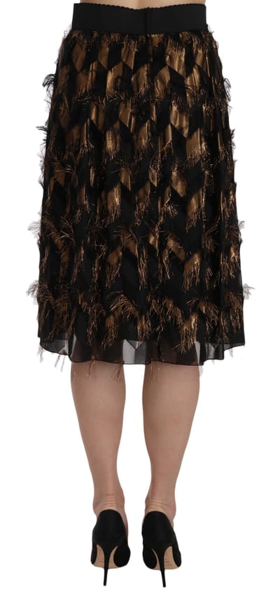 Dolce & Gabbana Vrouwen Zwart Goud Franje Metallic Koker A-lijn Rok