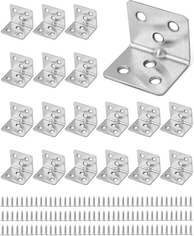 Set van 20 Hoekverbindingen 30 x 30 x 38 mm, RVS Hoekprofielen met 120 Schroeven voor Hekwerk, Meubels en Kasten