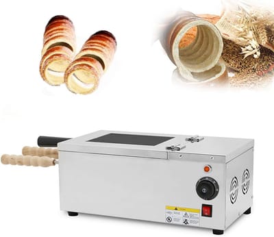 Schoorsteen Cake Oven - Roloven Ijshoorntjes - Gebak Maken - Dubbele Draaiende Trommels - 1500W Vermogen - Zilver