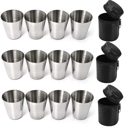 VT Goods - Flachmann Beker - Roestvrij Stalen Drinkbeker - Stapelbaar en Draagbaar - Perfect voor Outdoor Activiteiten - Inclusief Leren Tas - Ideaa..