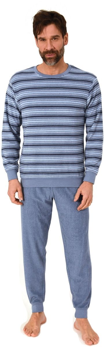 Heren pyjama in badstof met manchetten in een stijlvolle blokstreep-look - ook in oversize