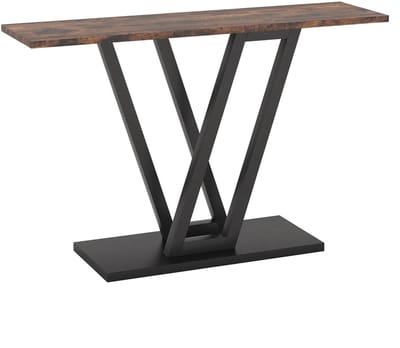 OKWISH Consoletafel - Smal Ontwerp Met V Vormige Metalen Poten - Voor Hal En Woonkamer - Hout En Metaal - 110x30x80 cm