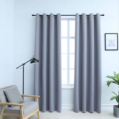 vidaXL - Gordijn - verduisterend - met - metalen - ringen - 2 - st - 140x175 - cm - grijs