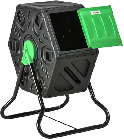 Compostvat - Compostbak - 360° Draaibaar - 65 L - Compact - 24 Ventilatiegaten - Groenafval - Compost - Compostbakje - Composter - Afval & Recycling - Afvalbak - Tuin - voor Buiten en Keuken- Groen + Zwart