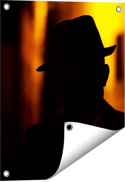 Gards Tuinposter Silhouet van een Man met een Hoed - 40x50 cm - Tuindoek - Tuindecoratie - Wanddecoratie buiten - Tuinschilderij