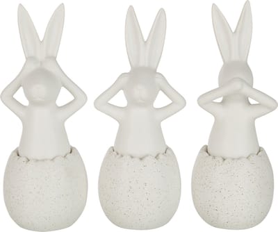 J-Line figuur Konijn Horen/Zien/Zwijgen - keramiek - wit - small - 3 st.