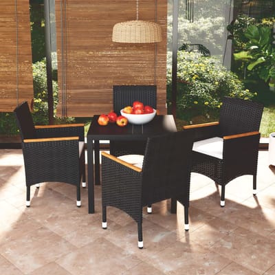 vidaXL - 5-delige - Tuinset - met - kussens - poly - rattan - zwart