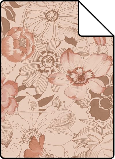 Proefstaal ESTAhome behang vintage bloemen terracotta roze - 26.5 x 21 cm - 139766-S