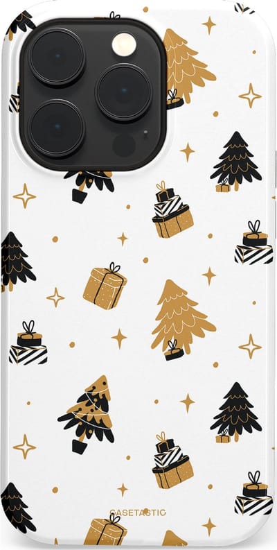 Casetastic hoesje geschikt voor Apple iPhone 14 Pro - MagSafe - Dubbellaagse bescherming - Kerst met Cadeautjes - Fashion Case - Wit Beige Donkergrijs