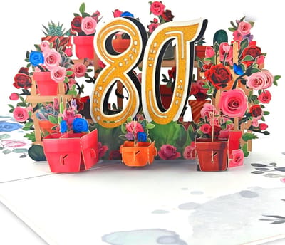 Dailygoods- Verjaardagskaart 80 jaar - 3D Pop-up Kaart - Bloem Verjaardagskaart - Verjaardagskaart voor Moeder/Vrouw/Oma - Verjaardagskaart met Verrassingseffect - Uniek Design - Wenskaart