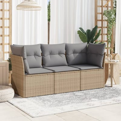 vidaXL - 3-delige - Loungeset - met - kussens - poly - rattan - beige