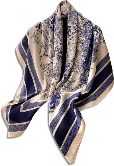 Zijde Sjaal voor Vrouwen met Bloemen- en Diermotief | Vierkante Satijnen Sjaal | 110x110cm Bandana voor Mode en Accessoires
