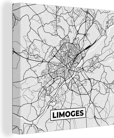 Canvas Schilderij Stadskaart - Frankrijk - Kaart - Limoges - Plattegrond - 20x20 cm - Wanddecoratie