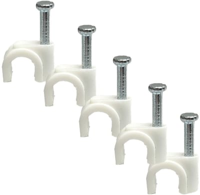 SnelShoppen - 100 Stuks Witte Kabelclips 5 mm met Bevestigingsnagels - Duurzaam, Roestvrij, Voor Thuis, Kantoor, Tuin en Meer