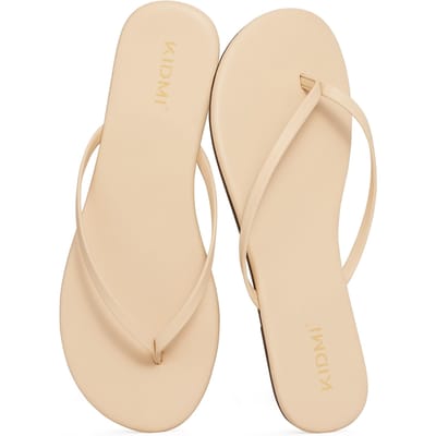 Eyriphy String Teenslippers voor Dames Zomerstrand Sandalen voor Dames Vegan Leer Platte Slippers met Rubberen Zool 39 beige