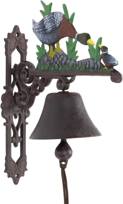 Gietijzeren Wandklok - Tuinbel Huisbel - Decoratie Deur - Weerbestendig Gietijzer - 37 cm hoog - Bruin