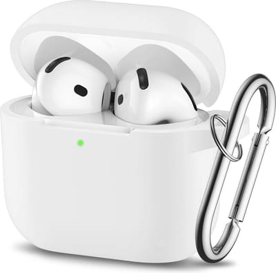 Jumada's Hoesje geschikt voor Airpods 4 - Case - Siliconen - Wit - met haak / karabijnhaak aan sleutelbos