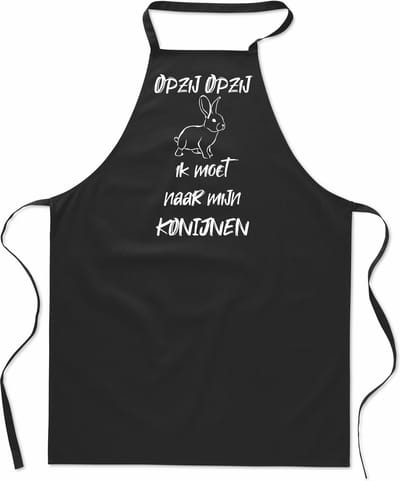 Keukenschort - Kookschort - BBQ schort - Cadeau - verjaardag en feest - zwart - 100% katoen - zwart - Opzij Opzij ik moet naar mijn - Konijnen