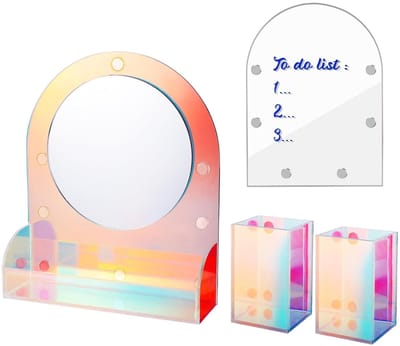 Dailygoods- Pennenhouder Magnetisch - Acryl Spiegel - Whiteboard - Bureau Organizer - Schoolspullen - 4-delige Set - Magnetische Pennenhouder