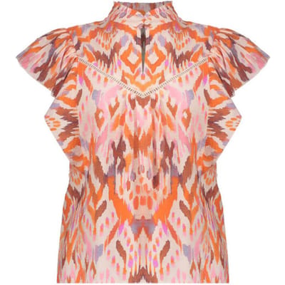 Geisha Top Ecru/mandarine Red/lila Maat: XS | Blouses Outlet | Dames | Paars