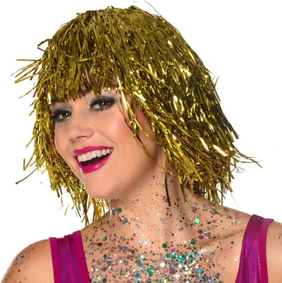 Boland - Pruik Metallic goud Goud - Steil - Halflang - Vrouwen - Showgirl - Glitter and Glamour