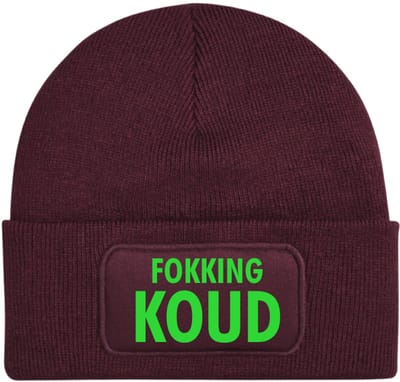 Wintermuts Burgundy | fluor groen - Fokking koud - soBAD. | Unisex | Skimuts | Muts | Kou | met grappige tekst | Winter | Beanie | Bordeaux rood
