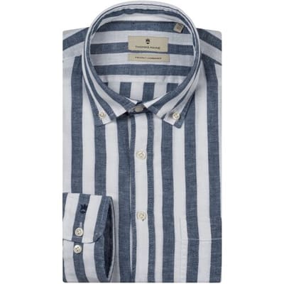 Thomas Maine Overhemd Torino Button Down Cotton Linnen Stripe Navy / male