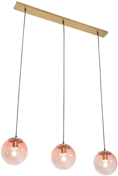 QAZQA pallon - Art Deco Hanglamp eettafel voor boven de eettafel | in eetkamer - 3 lichts - L 1000 mm - Roze - Woonkamer | Slaapkamer | Keuken