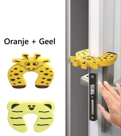 Deurstoppers Dier I Baby En kind Deurbeschermers I Deurbescherming I Foam / Schuim I Dieren Deurstopper I 2 Stuks I Oranje + Geel