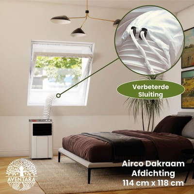 Airco Dakraam Afdichting - 114 x 118 cm – 2 Jaar Garantie - Geschikt voor Inbouw Velux: SK06 (GGL 4, 606, s06) | Fakro Optilight: Maatcode 10 | Luxtra: SK6A | Roto: 11/11 - Slang Afsluiten – Raamafdichtingskit Herbruikbaar – Afdichtkit Tegen Insecten