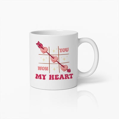 You Won My Heart Mok – Witte Keramische Koffiemok 330 ml – Romantisch Hart met Pijl Liefdescadeau