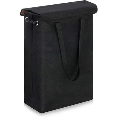 45L dunne wasmand met deksel, smalle hand, fijne hand, vuile wasmand, slaapkamer, kleuterschool, hele mand opbergruimte ba zwart